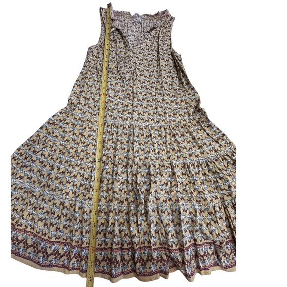 Max Studio Yellow Floral Tiered Mini Dress Sleeveless Boho Tie Neck XS - Picture 5 of 7